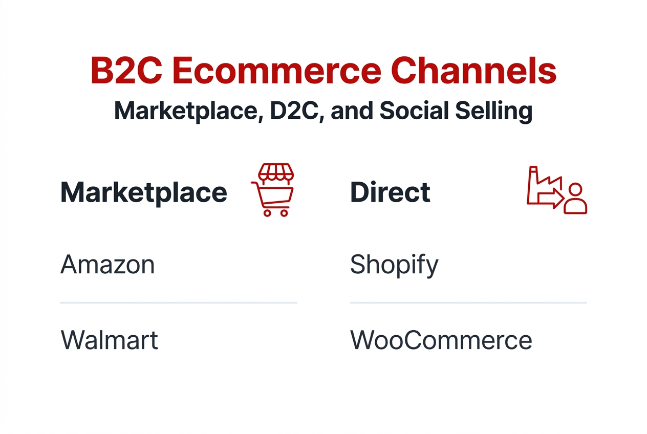 Infographic visualizing B2C ecommerce channels