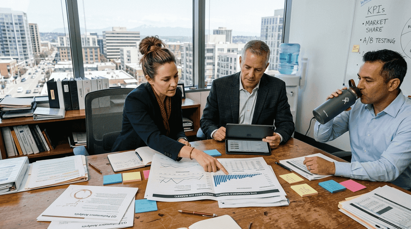 CPG executives discussing ecommerce growth chart