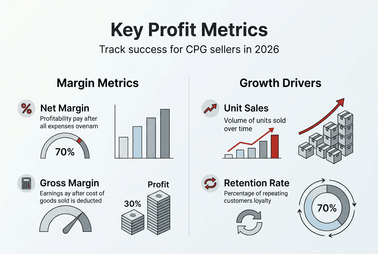 Infographic with key Amazon profit metrics for brands