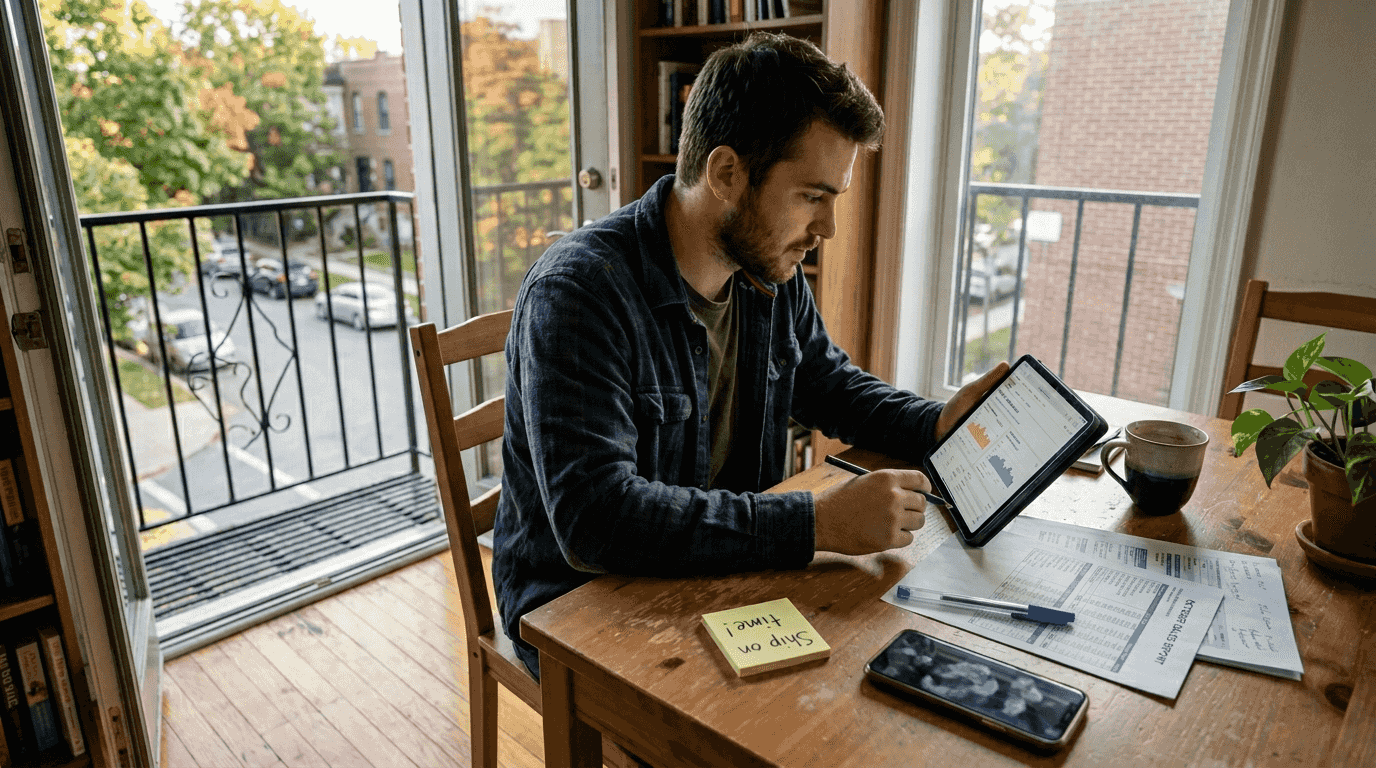 Seller reviewing performance metrics home workspace