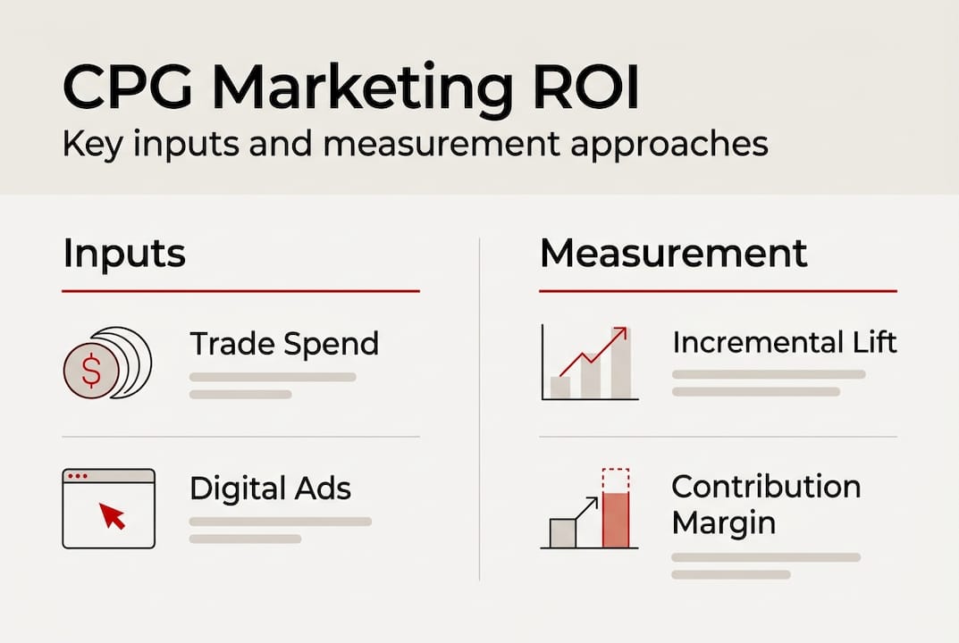 Infographic showing CPG marketing ROI inputs and measurement