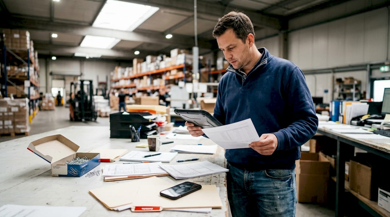 Logistics specialist auditing inventory data