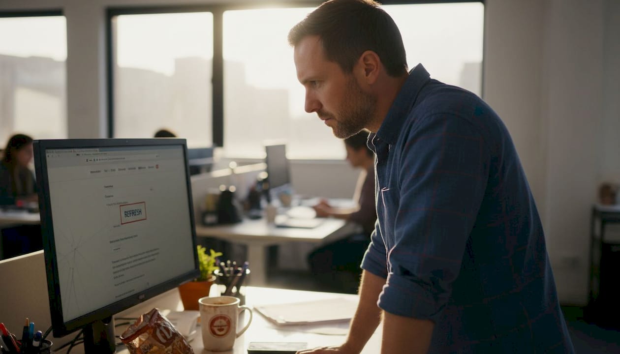 Man testing website speed in small office