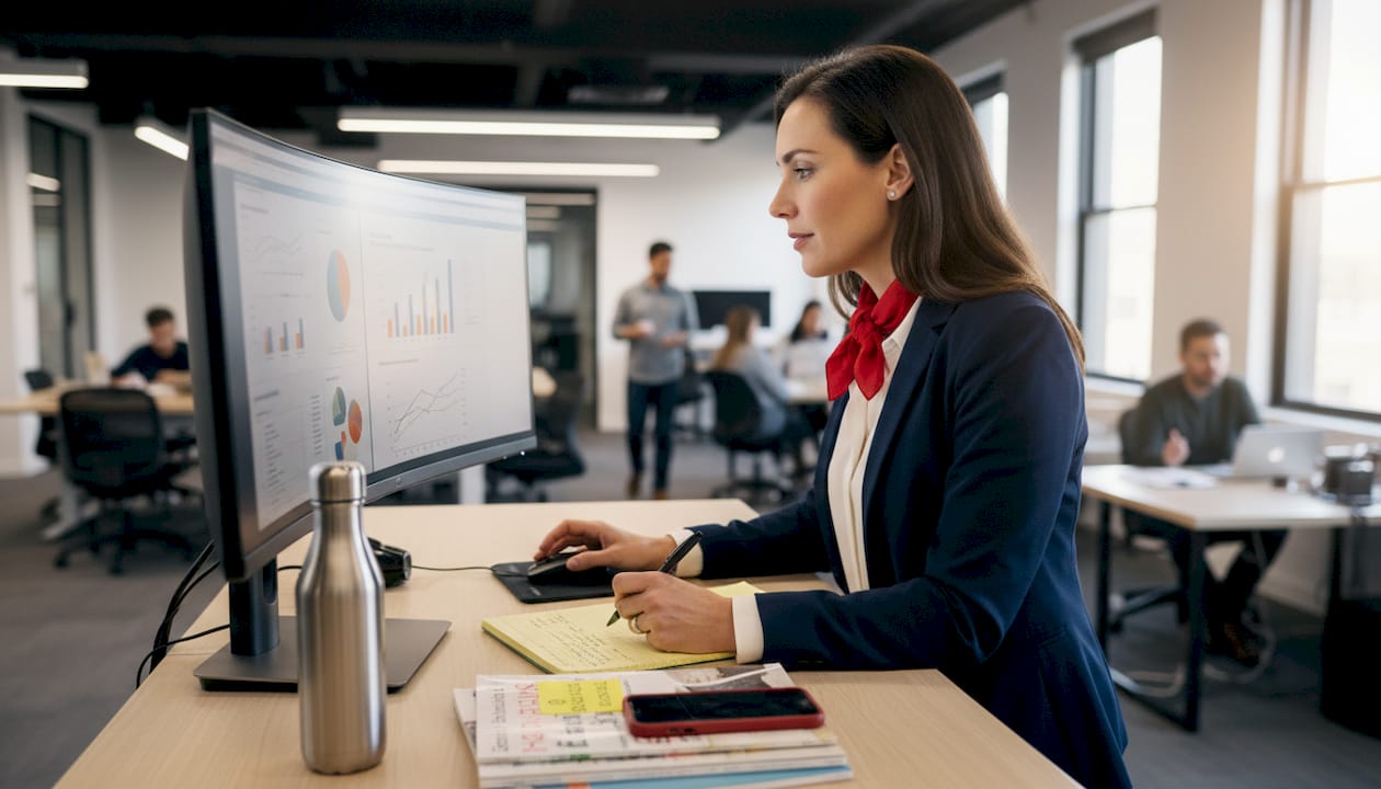 Marketing manager reviewing campaign performance charts