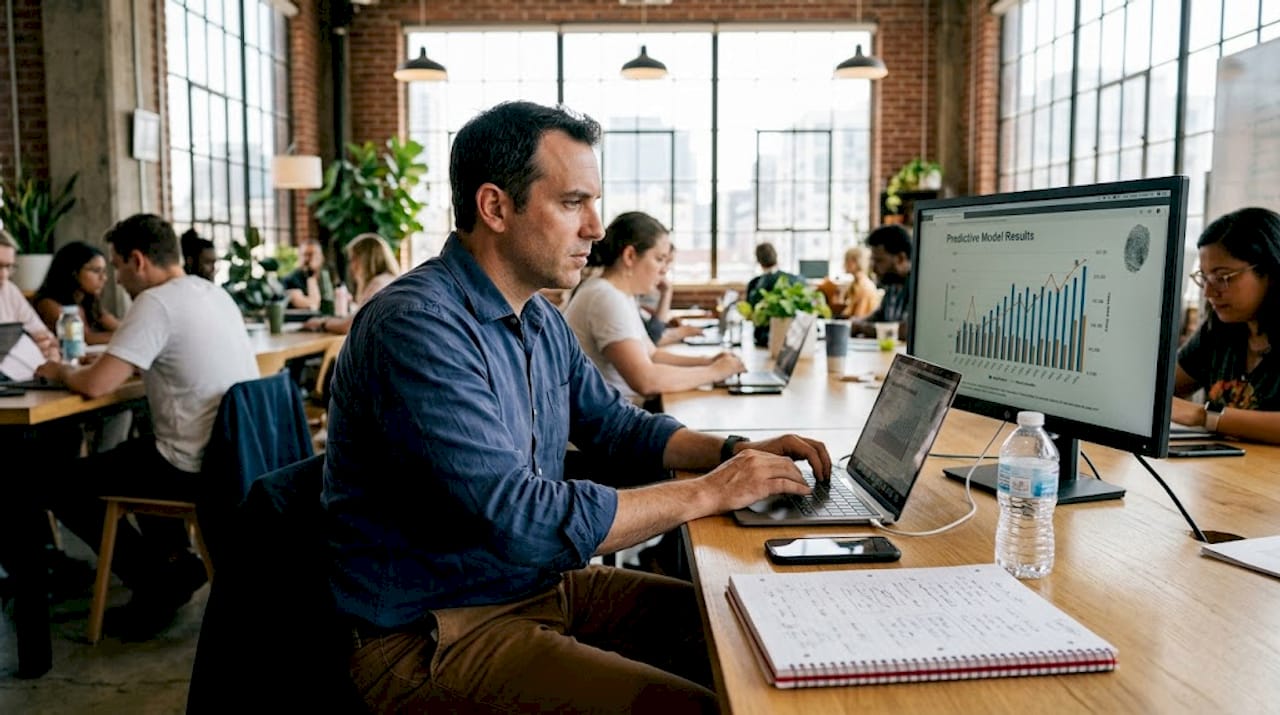 Man using AI-driven automation in workspace