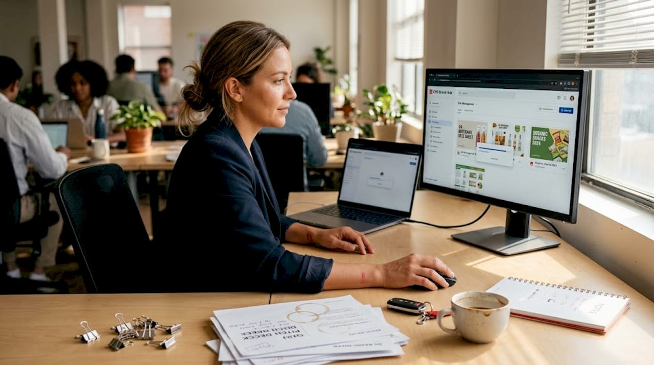 Manager updating CPG sales content repository