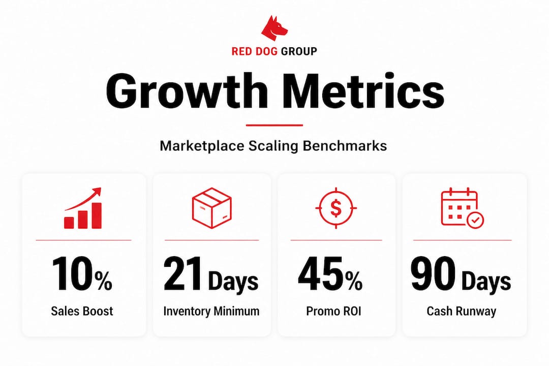 Infographic showing key CPG scaling metrics and benchmarks