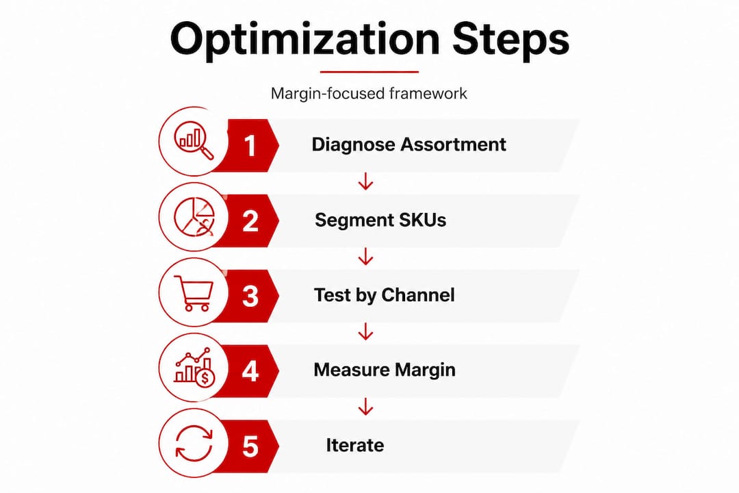 Infographic showing five steps for margin-focused assortment optimization