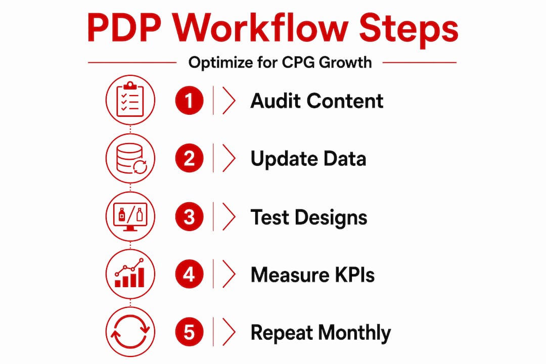 Infographic outlining PDP optimization workflow steps