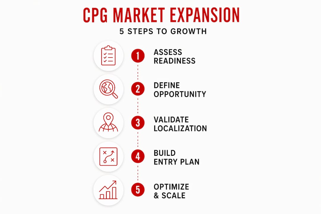 Infographic showing 5-step CPG expansion process