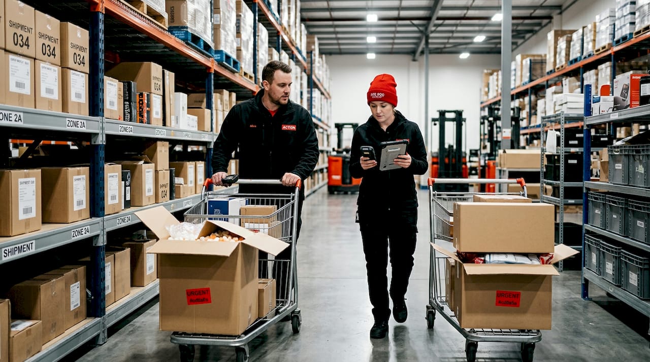 Warehouse workers dynamically picking online orders
