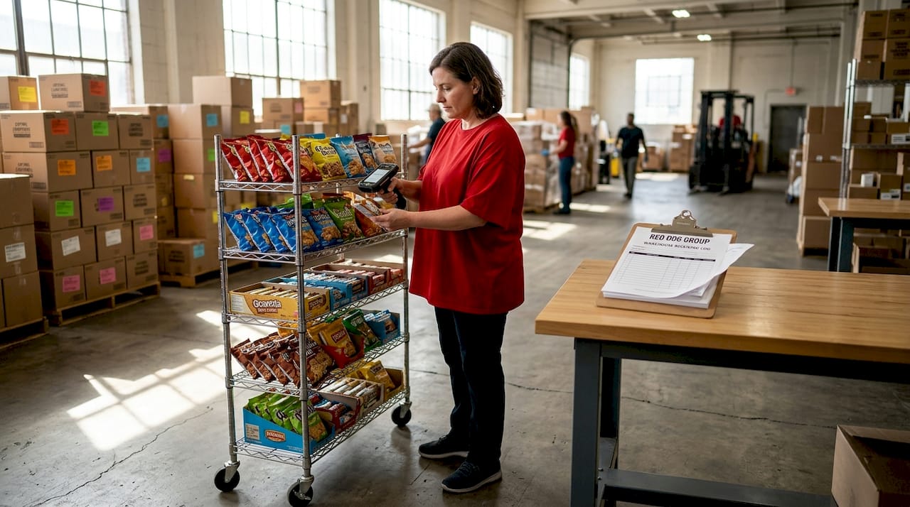 Operations lead checking CPG inventory in warehouse