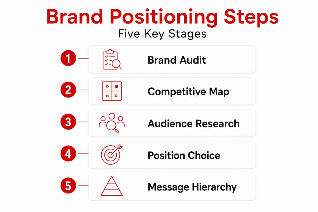 Infographic showing five brand positioning steps