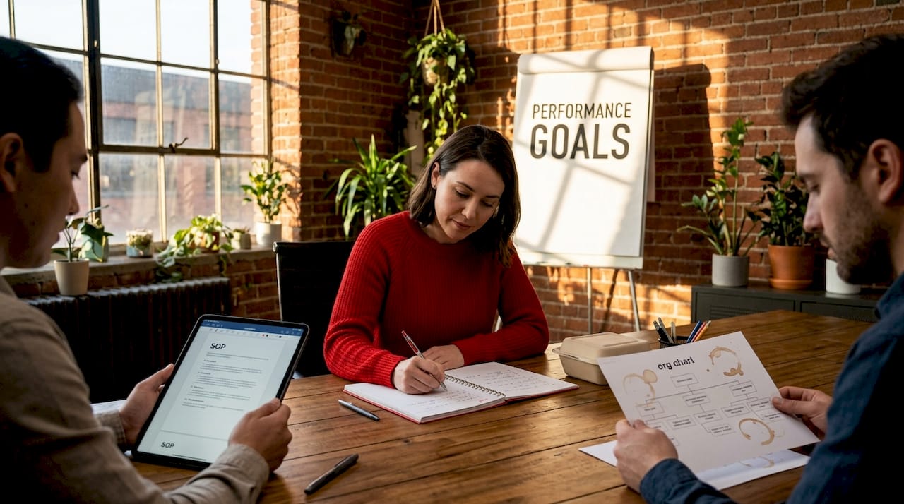 Startup team preparing foundation workspace