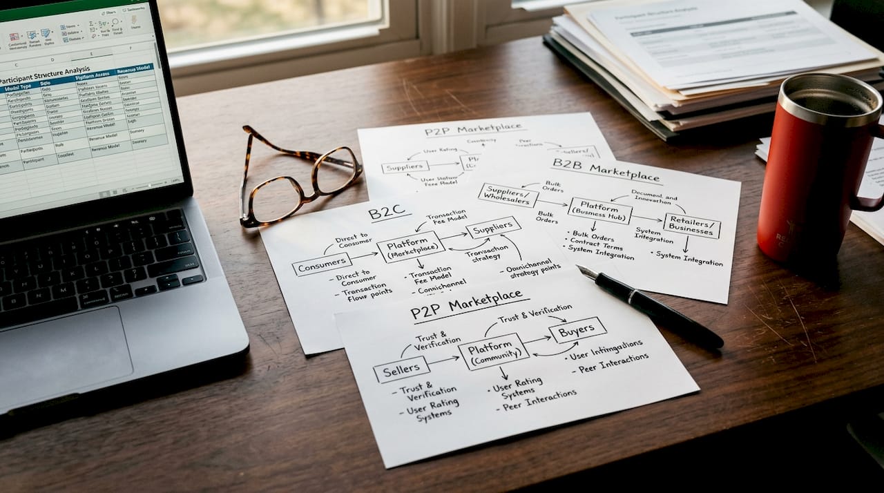 Marketplace participant structure diagrams on desk