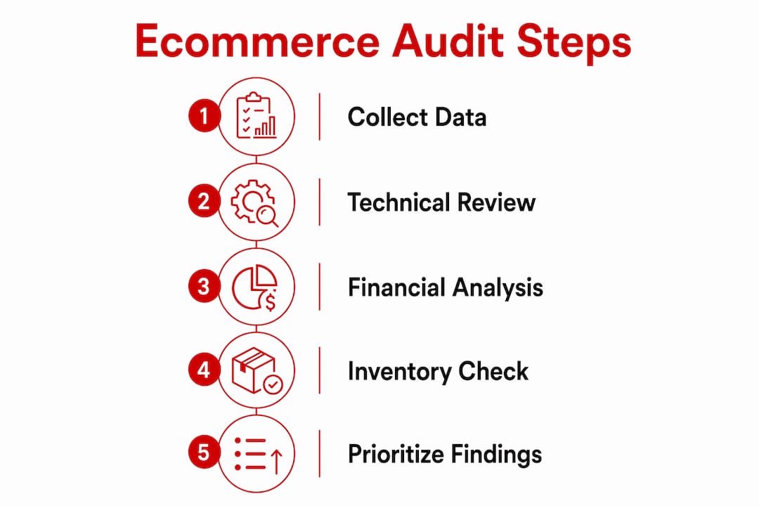 Infographic showing ecommerce audit step-by-step process