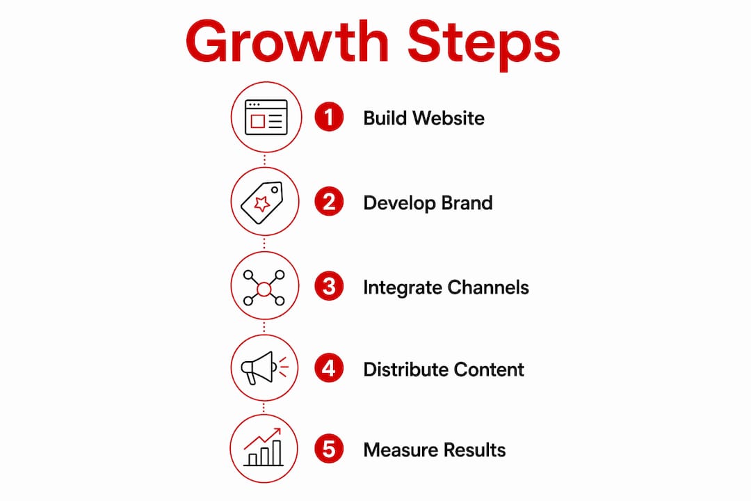 Infographic illustrating online presence growth steps