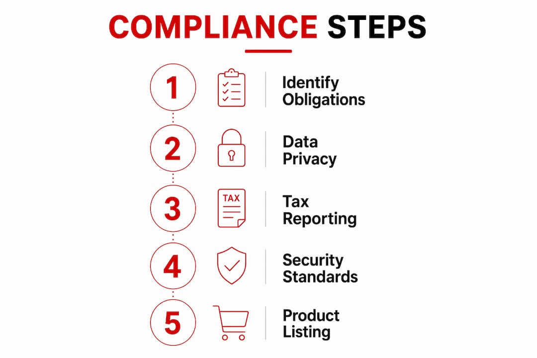 Infographic showing key compliance steps in eCommerce