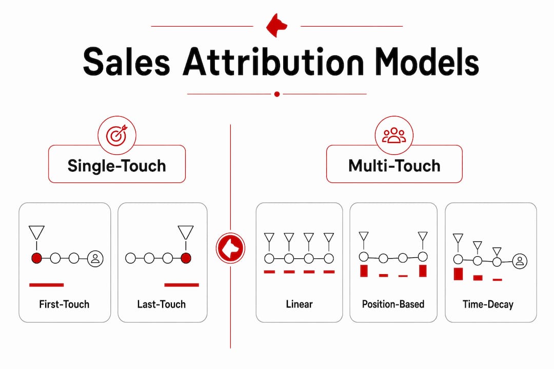 Infographic comparing single-touch and multi-touch sales attribution models