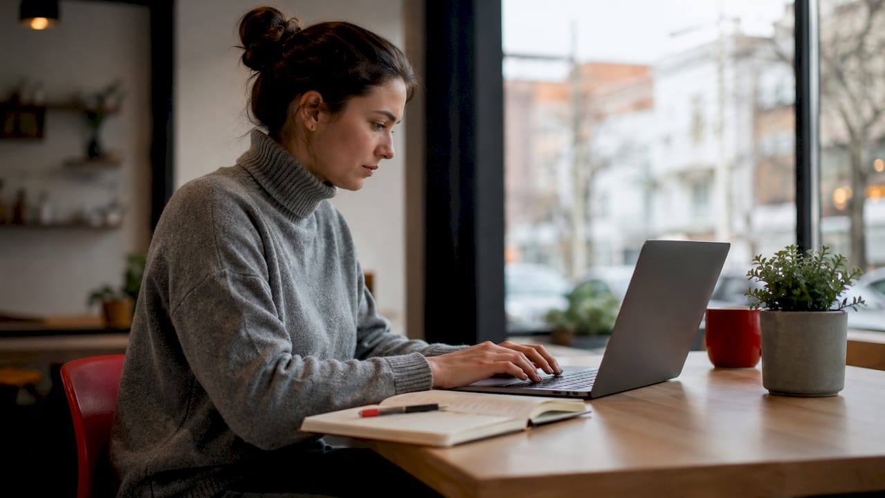 Hands editing short video blog clips on laptop