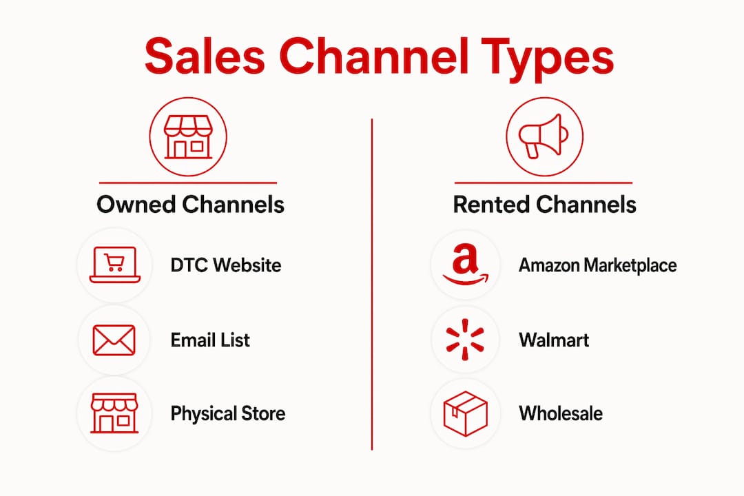 Infographic comparing owned and rented sales channels
