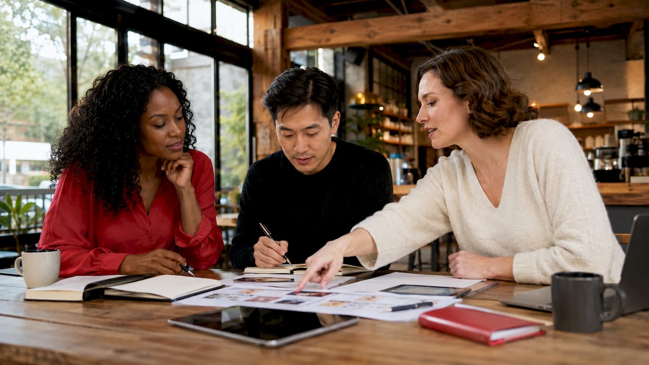 Team discussing ecommerce business types collaboratively
