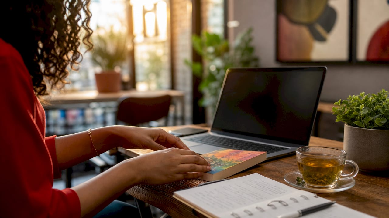 Hands browsing tablet for self-publishing