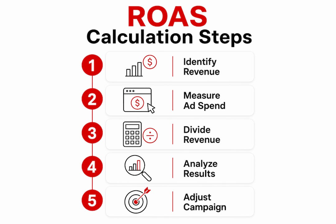 Infographic showing ROAS calculation steps