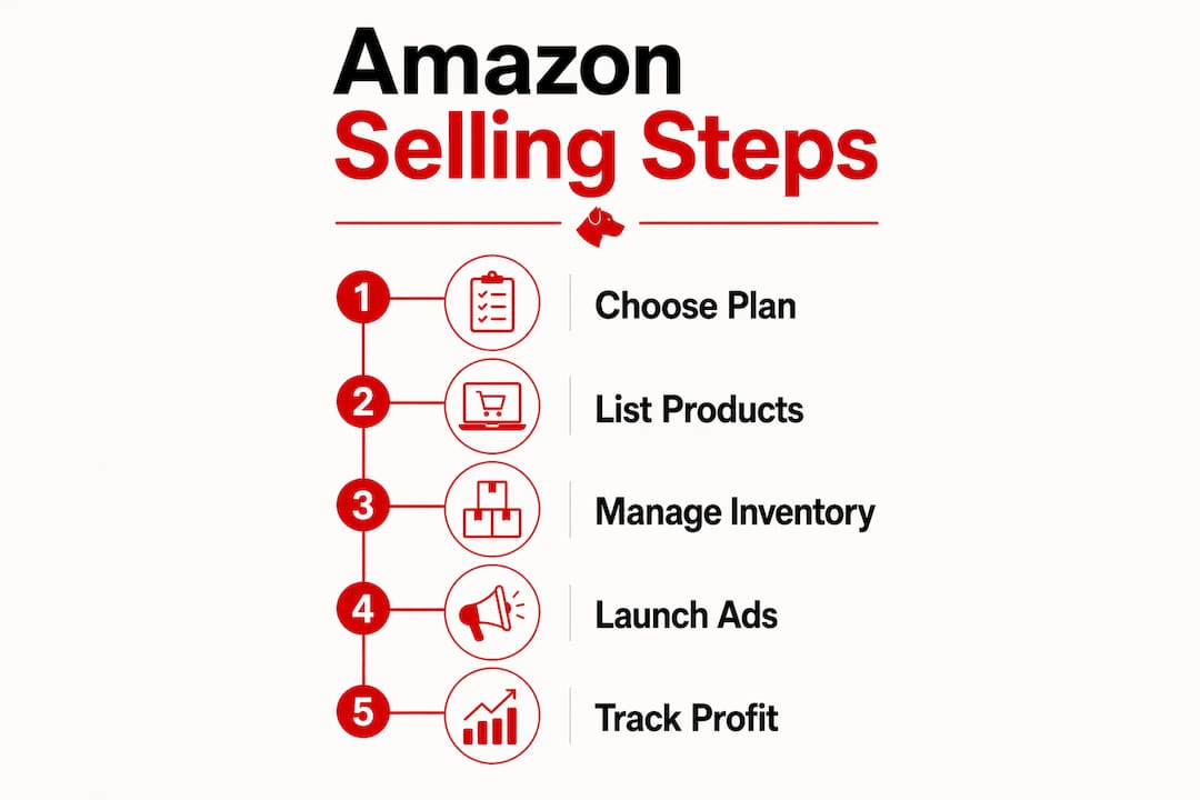 Infographic showing steps to sell on Amazon profitably