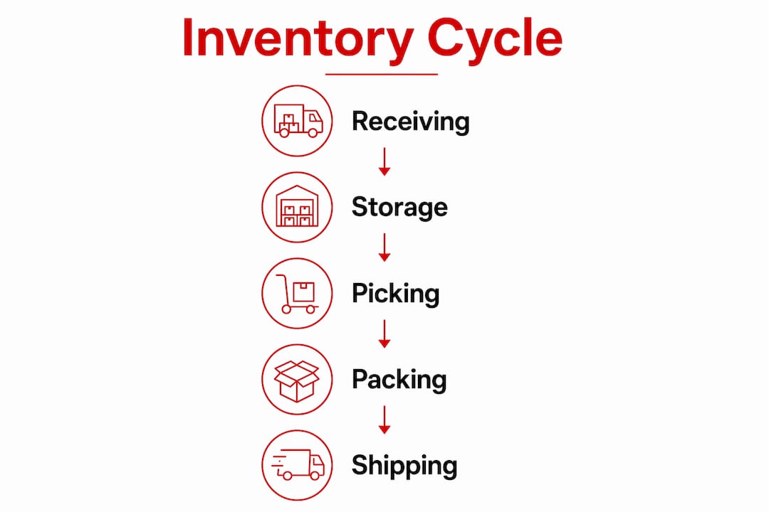 Infographic illustrating the inventory management cycle steps