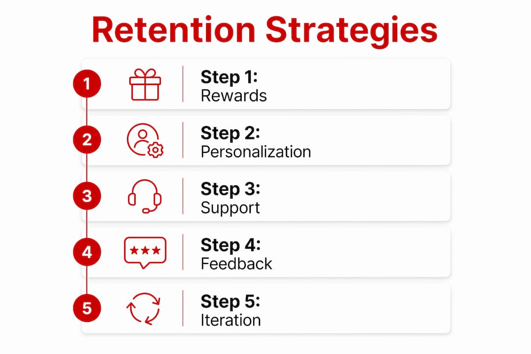 Infographic showing 5 key customer retention strategy steps