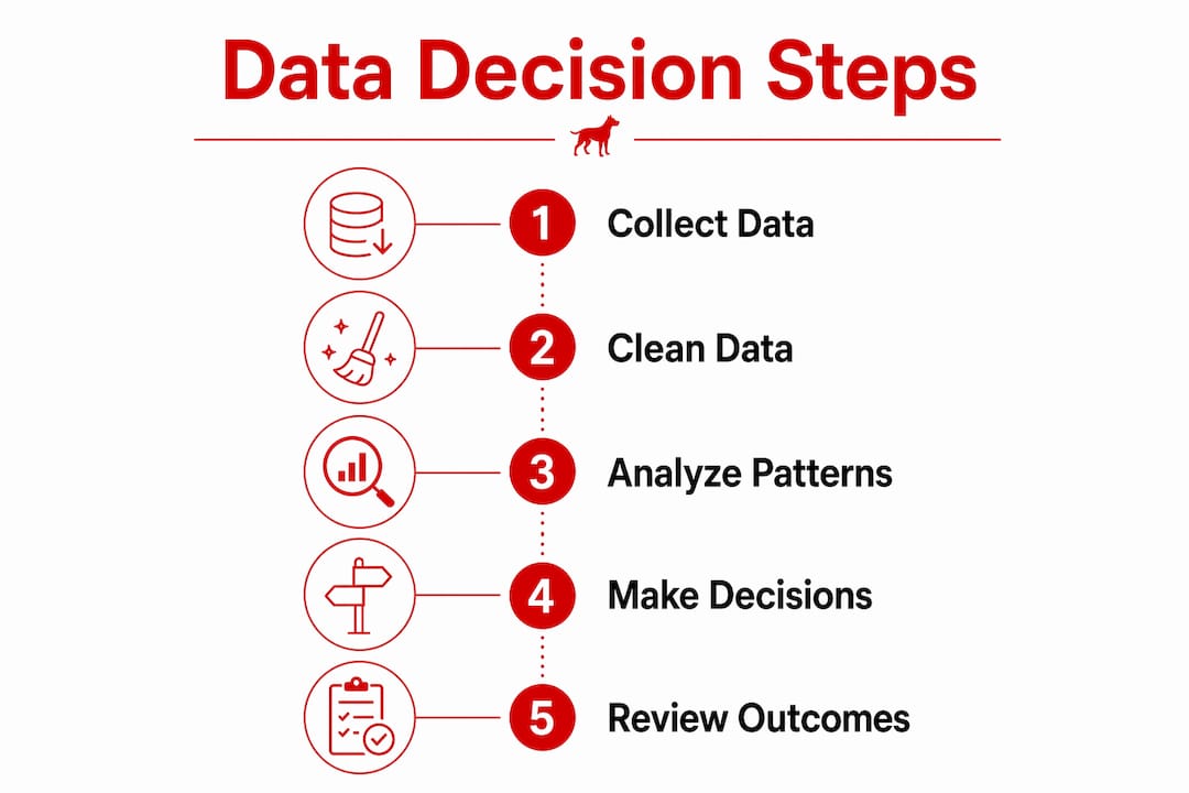 Infographic showing steps of data-driven decision making