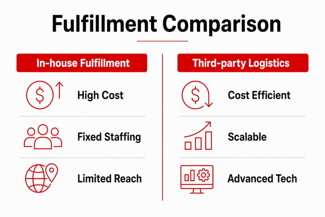 Infographic comparing in-house fulfillment and third-party logistics