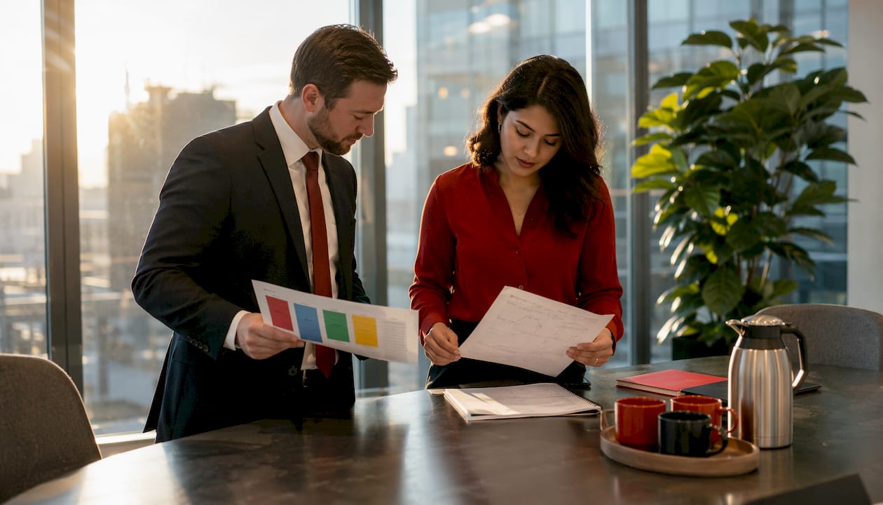 Hands exchanging contract and incentive charts