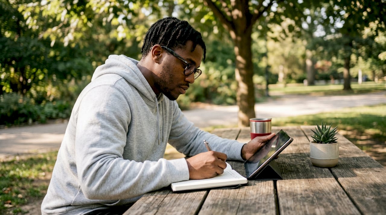 Man engaging with acquisition funnel awareness content