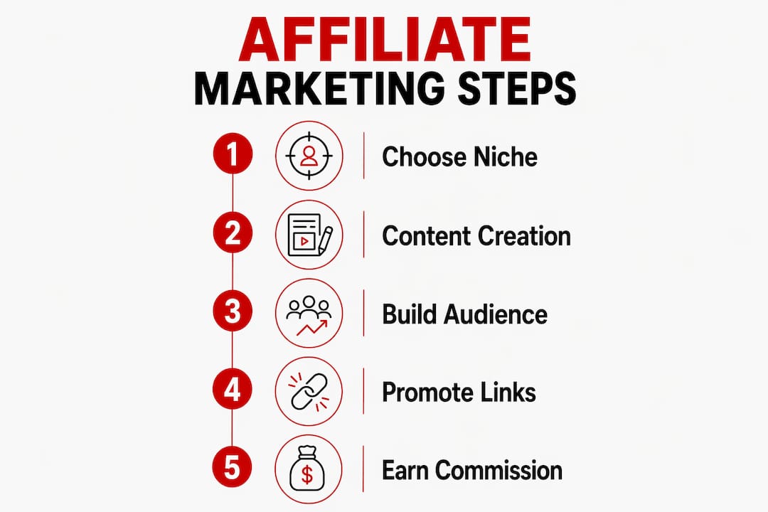 Infographic showing steps in affiliate marketing