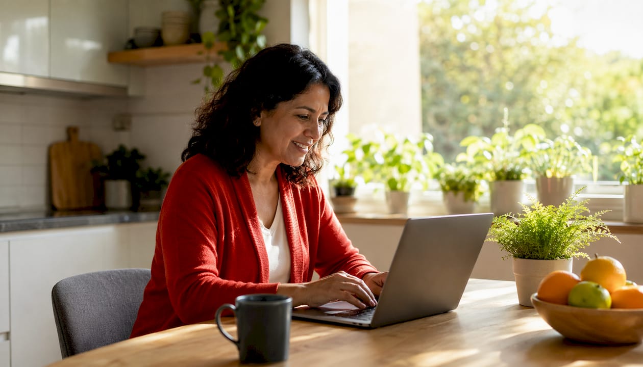 Woman engaging in customer support chat at home office