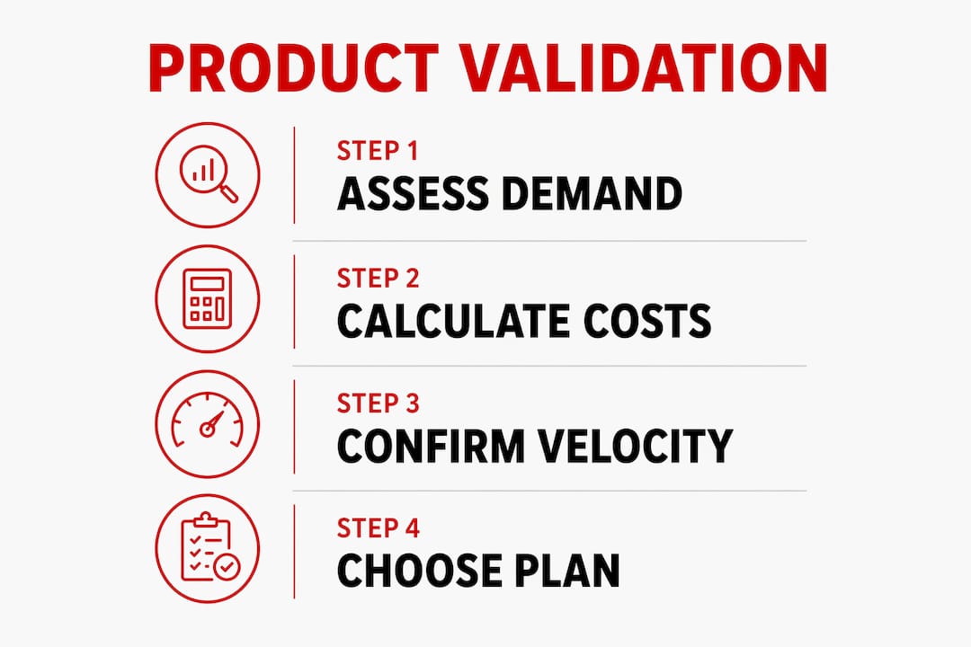 Infographic illustrating step-by-step product validation process