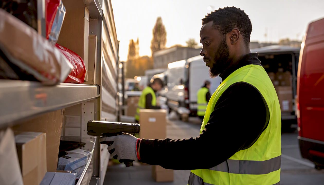 Warehouse worker scanning FBA inventory packages