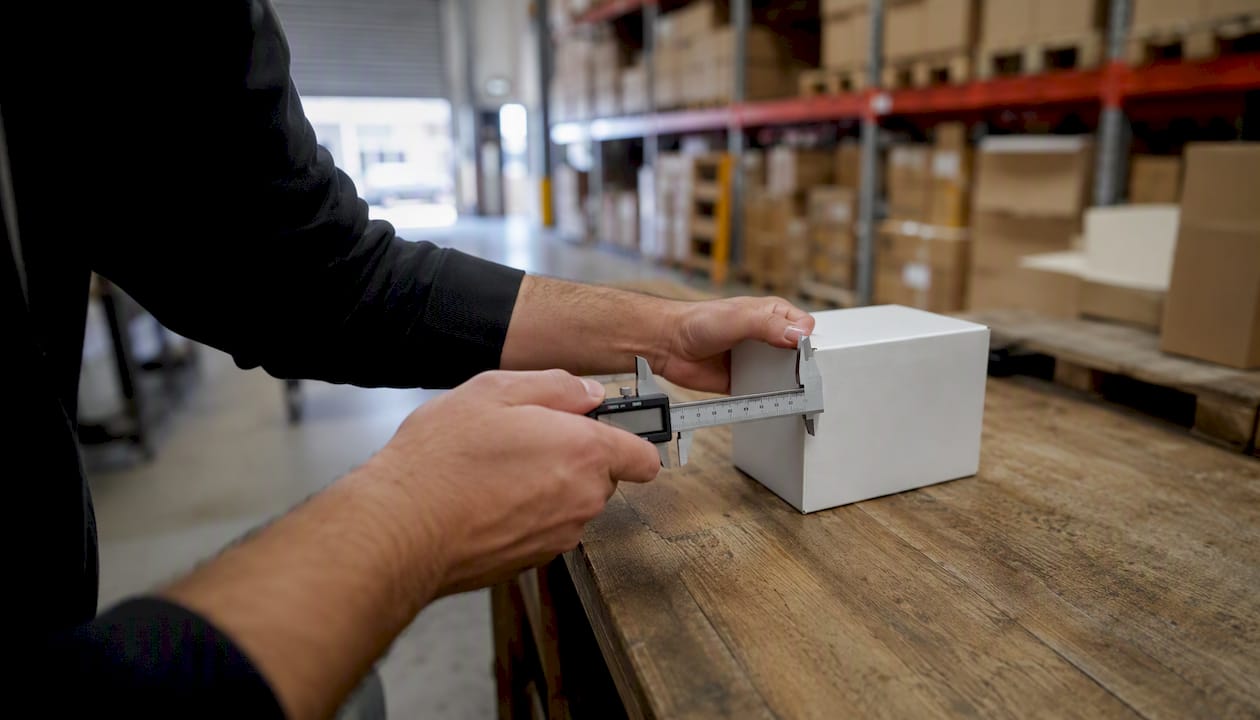 Hands measuring CPG package dimensions