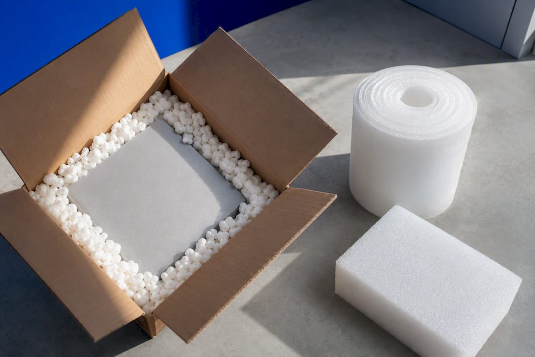 Foam peanuts rolls and blocks packing