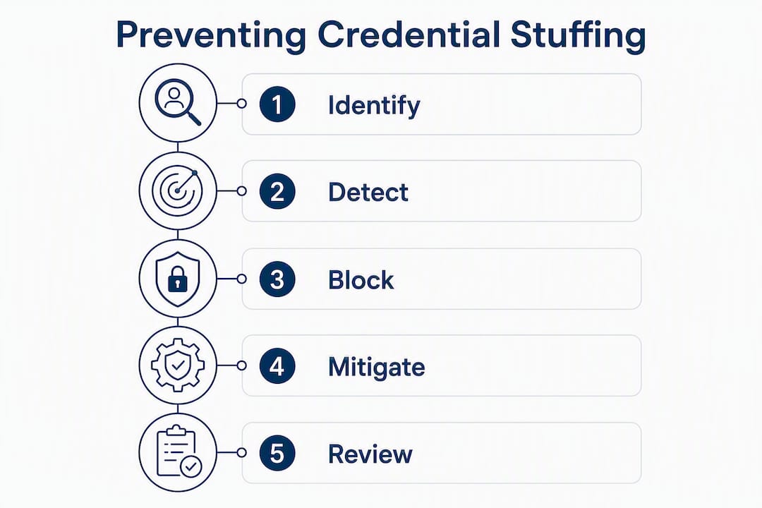 Infographic showing steps to prevent credential stuffing attacks