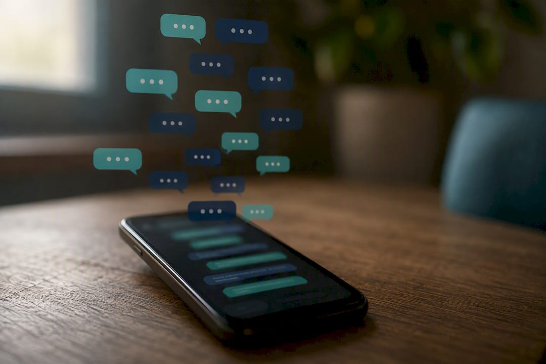 Mobile device with abstract chat bubbles illustration