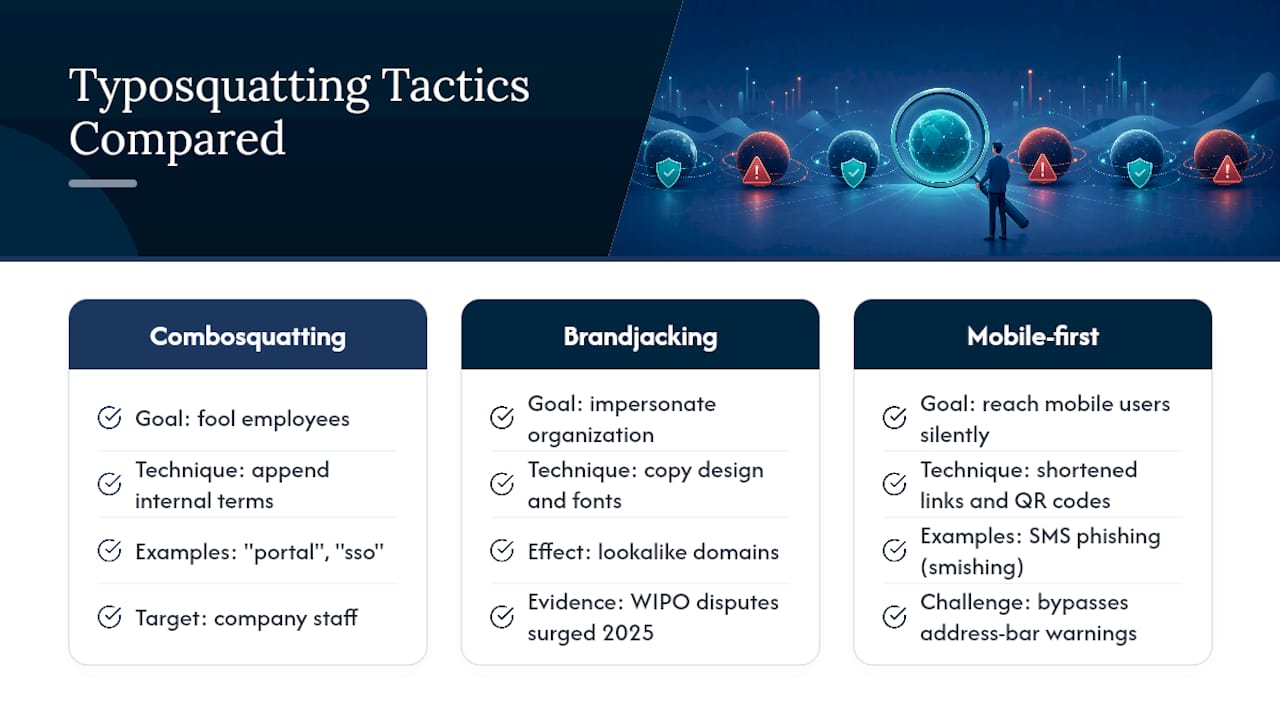 Comparison chart of typosquatting tactics