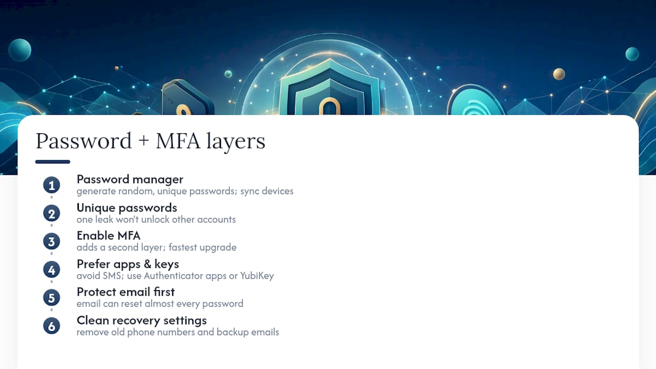 Diagram explaining password manager and MFA security