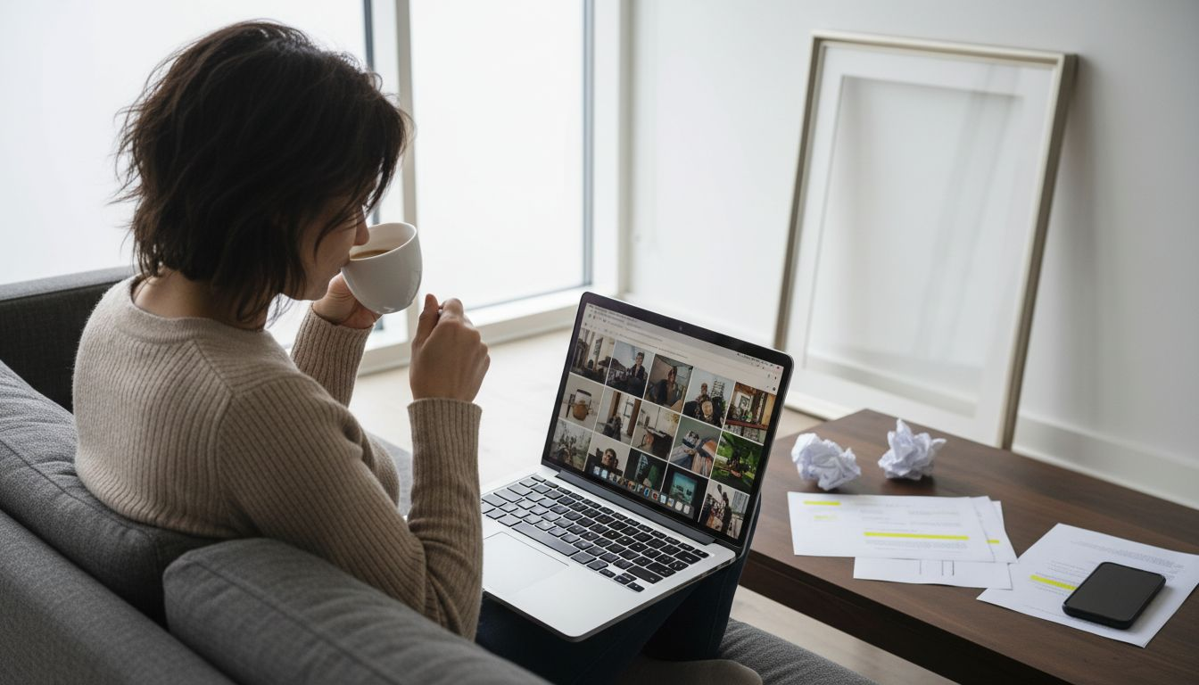 Projektledaren går igenom bilder tillsammans med teamet i konferensrummet.