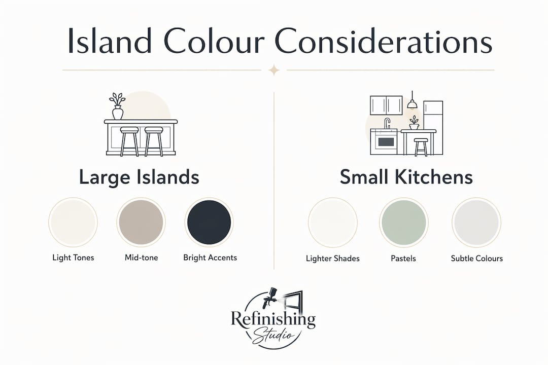 Infographic comparing kitchen island colour options for size