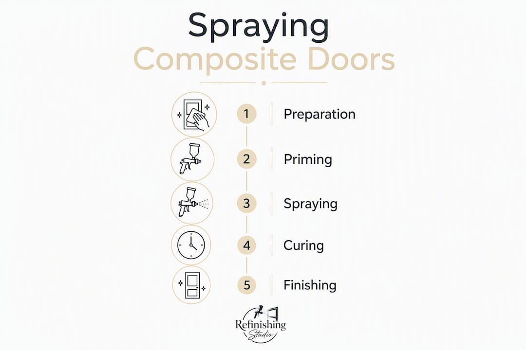 Infographic showing steps to spray composite doors