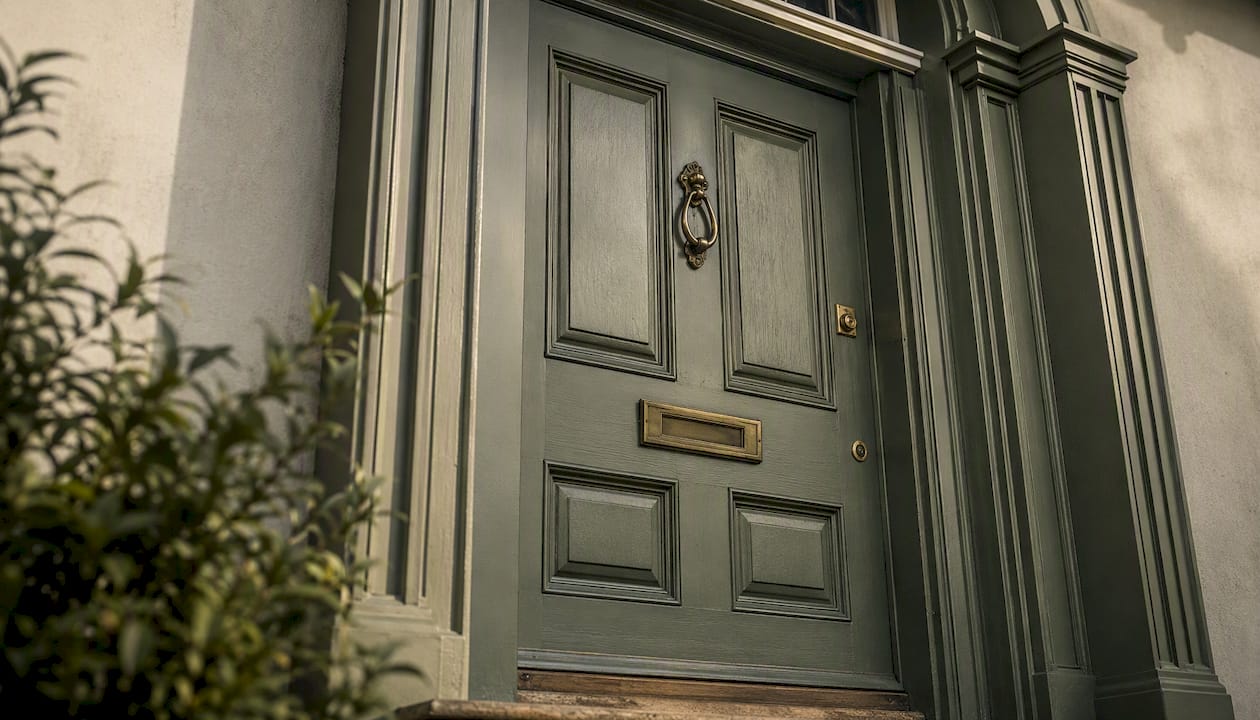 Traditional style composite door with textured grain