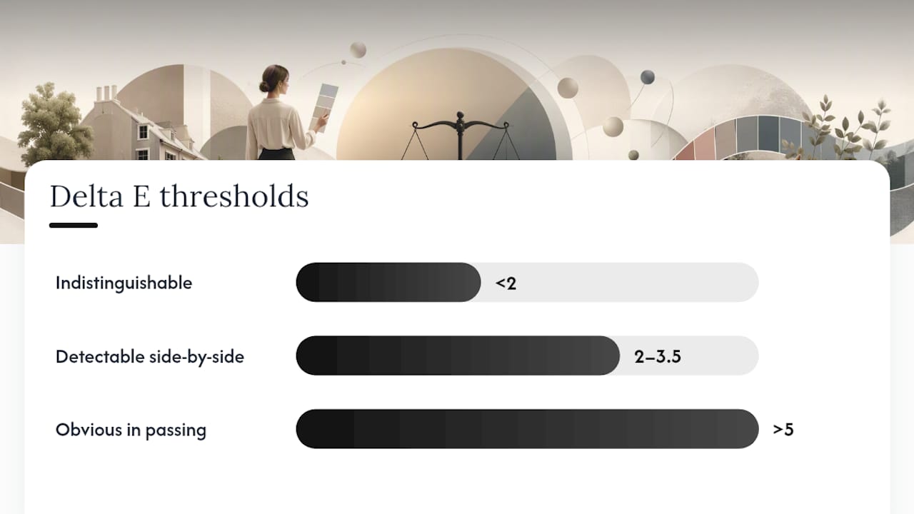 Diagram showing Delta E color difference thresholds